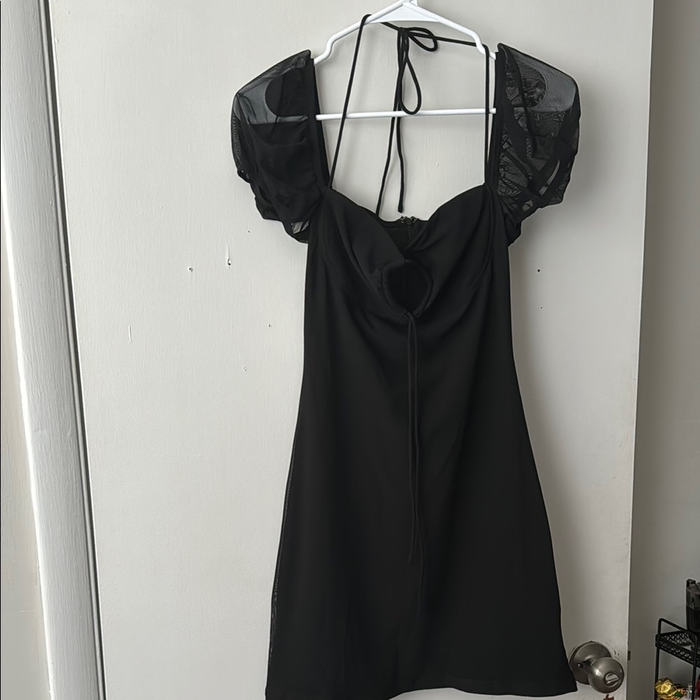 Chic Black Dress with Sheer Sleeves